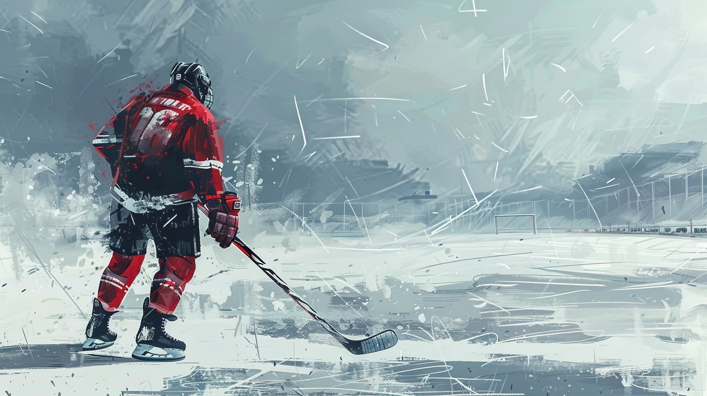 Хоккеист посреди пустой ледовой арены